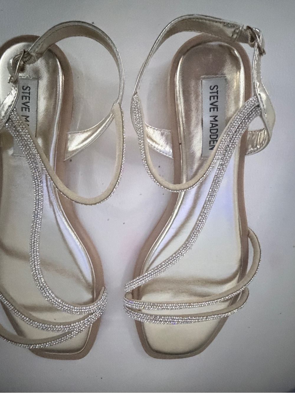 Steve Madden Metallic Gold Rhinestone T-Strap Sandals